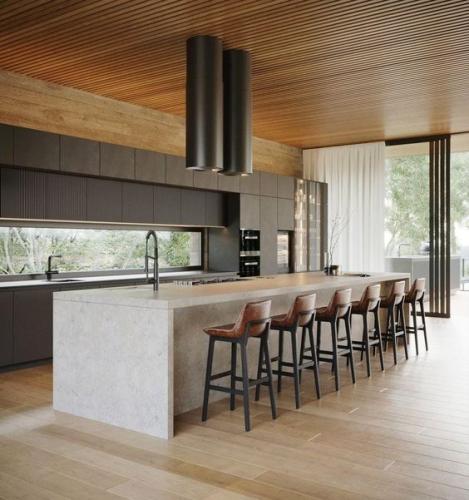 cozinha com ilha de bancada Decoração no Estilo Industrial