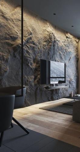 Sala Decoração No Estilo Rústico com Pedras