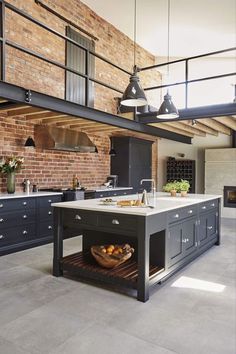 cozinha com ilha de centro Decoração no Estilo Industrial